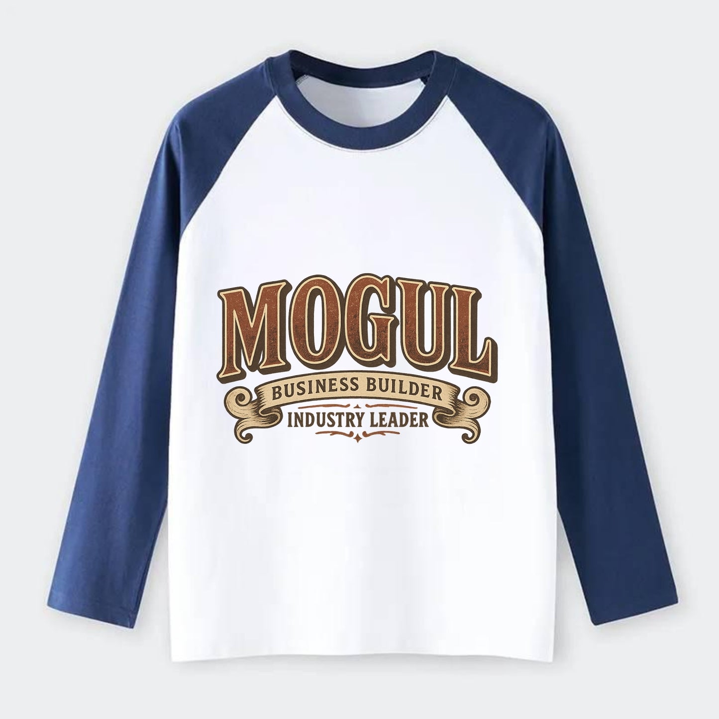 Bold typography design - "MOGUL" - business builder, industry leader - Raglan Long Sleeve T-Shirt - Blue