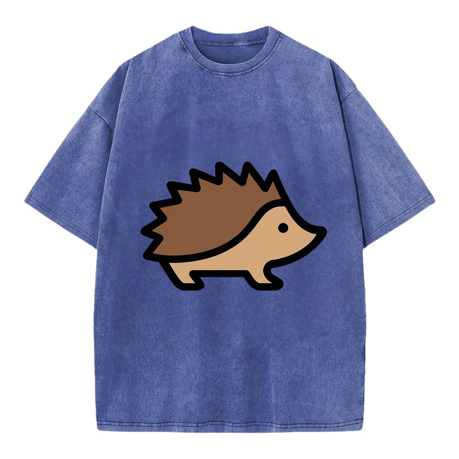 Hedgehog - Brown spiky back flat side profile - Vintage T-shirt - Blue