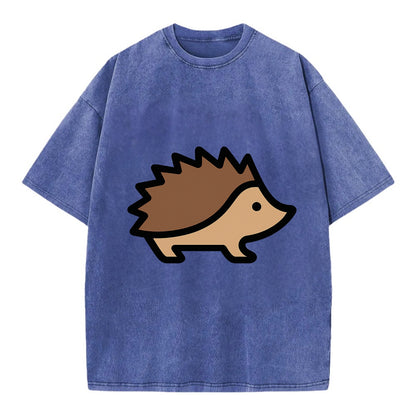 Hedgehog - Brown spiky back flat side profile - Vintage T-shirt - Blue