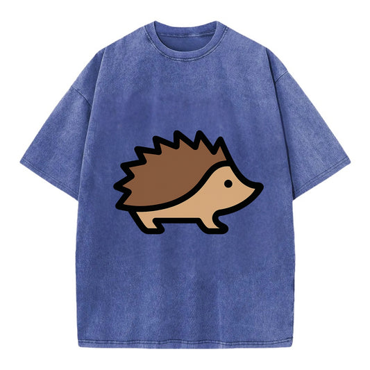 Hedgehog - Brown spiky back flat side profile - Vintage T-shirt - Blue