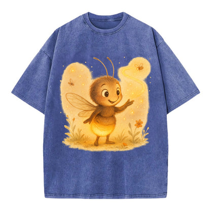 Firefly choreographer arranging synchronized light patterns over a meadow stage - Vintage T-shirt - Blue