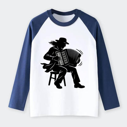 Accordion player street musician - Raglan Long Sleeve T-Shirt - Blue