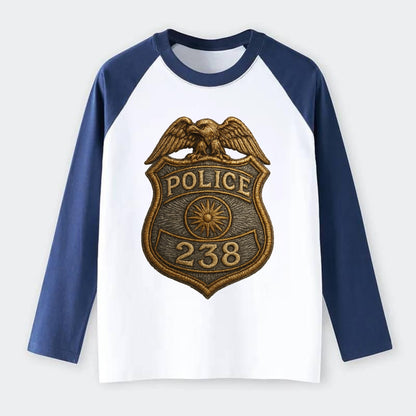 Police Badge  - Raglan Long Sleeve T-Shirt - Blue
