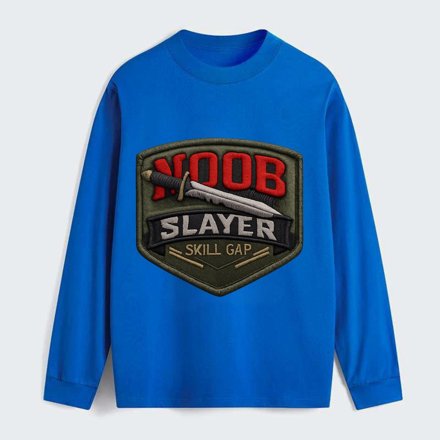 NOOB SLAYER - sword through noob text in red and silver , skill gap - Classic Long Sleeve Shirt - Blue