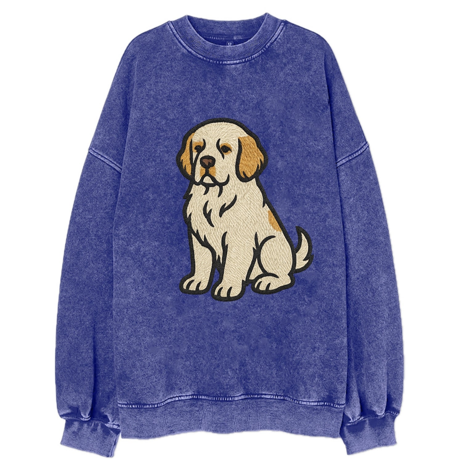 Clumber Spaniel - White with lemon markings embroidered pose - Vintage Sweatshirt - Blue