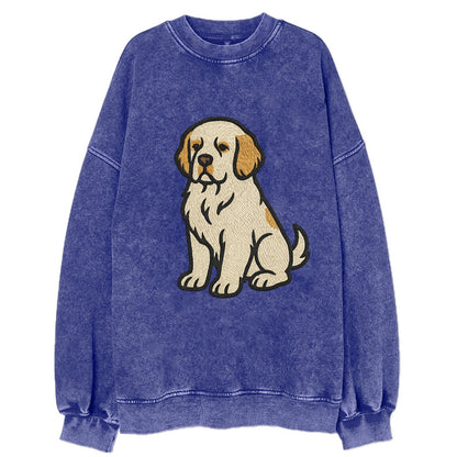Clumber Spaniel - White with lemon markings embroidered pose - Vintage Sweatshirt - Blue