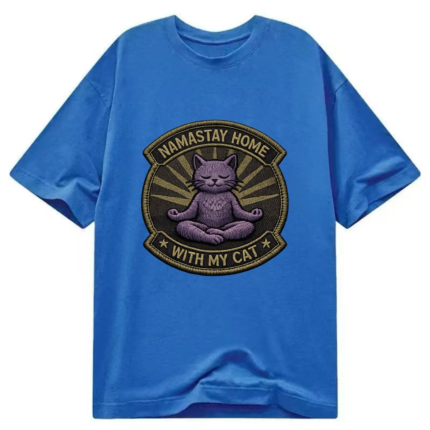 NAMASTAY HOME WITH MY CAT - yoga cat in purple , introvert cat - Classic T-shirt - Blue