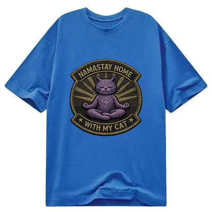 NAMASTAY HOME WITH MY CAT - yoga cat in purple , introvert cat - Classic T-shirt - Blue