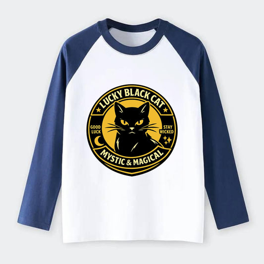 Mystic Feline Emblem - Raglan Long Sleeve T-Shirt - Blue