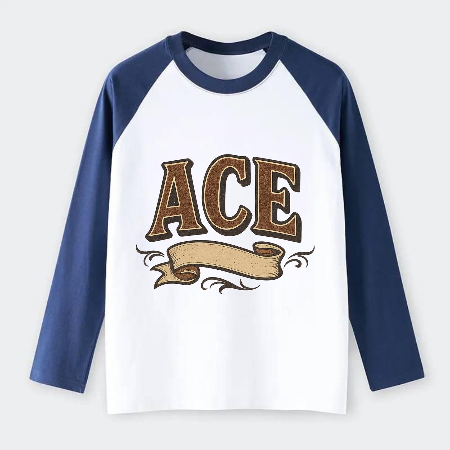 Bold typography design - "ACE" - expert, the best at something - Raglan Long Sleeve T-Shirt - Blue