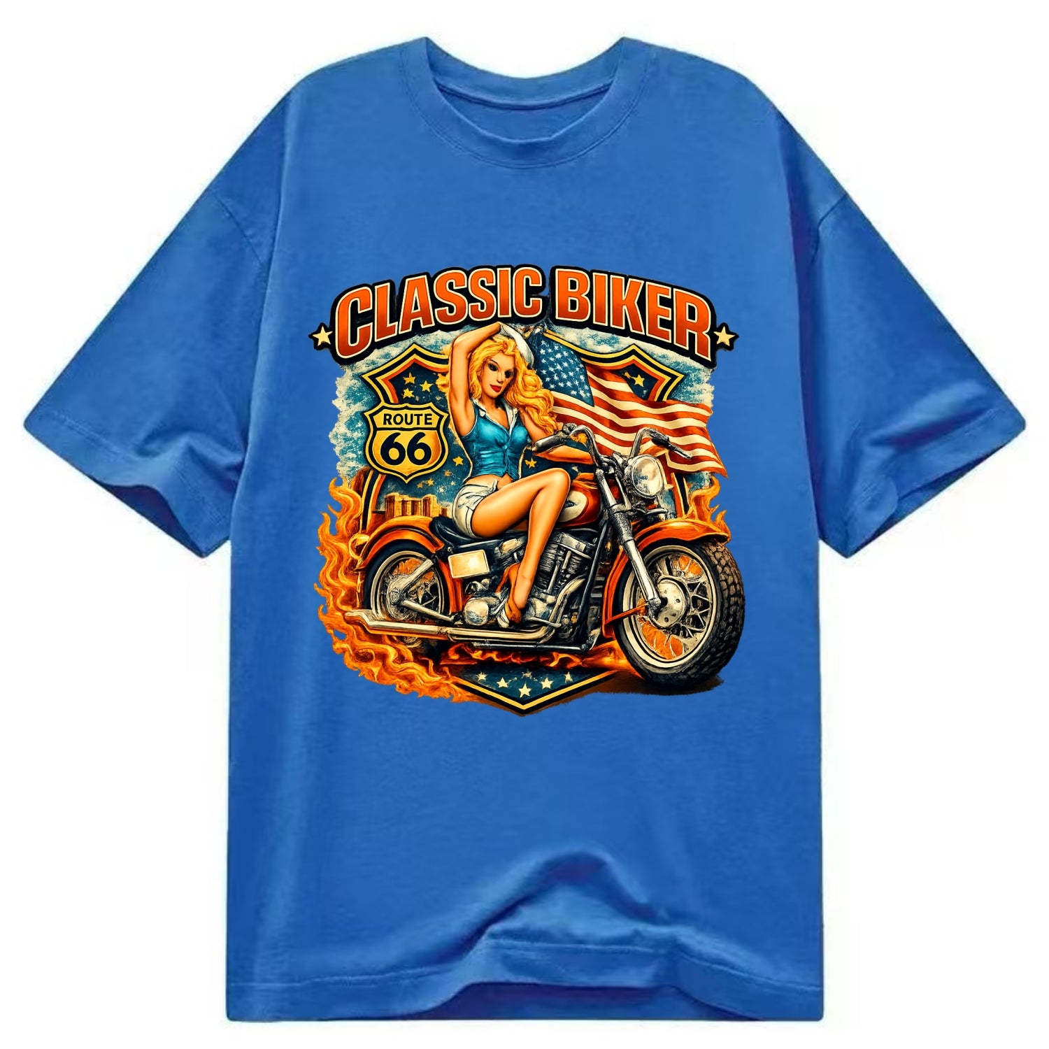 Classic Pinup Biker - Classic T-shirt - Blue