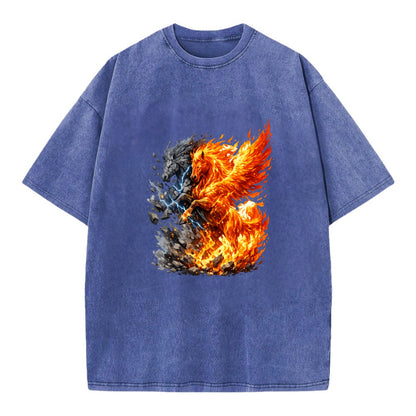 THUNDER FIRE | Horse combining lightning and flame | Electric fire | Storm energy - Vintage T-shirt - Blue