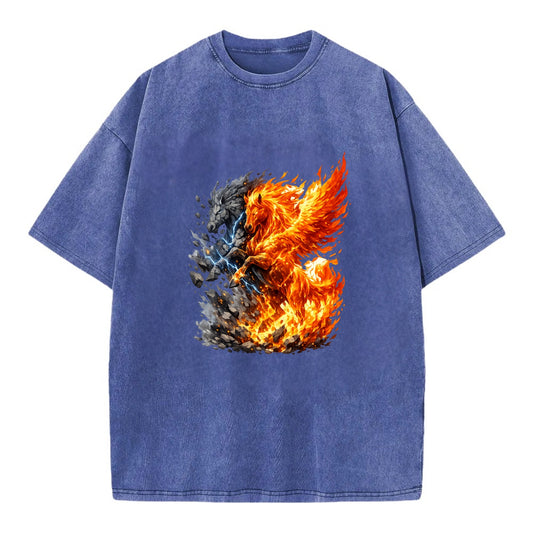 THUNDER FIRE | Horse combining lightning and flame | Electric fire | Storm energy - Vintage T-shirt - Blue