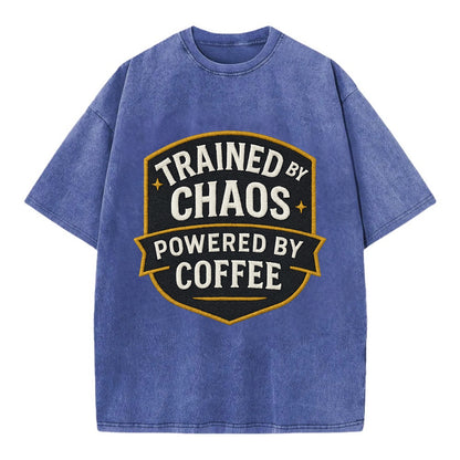 Trained by chaos, powered by coffee - Vintage T-shirt - Blue