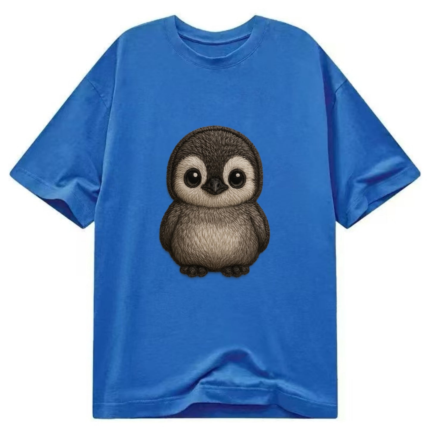 Baby Penguin Chick - gray fluffy, white face, round body, front-facing, tuxedo - Classic T-shirt - Blue