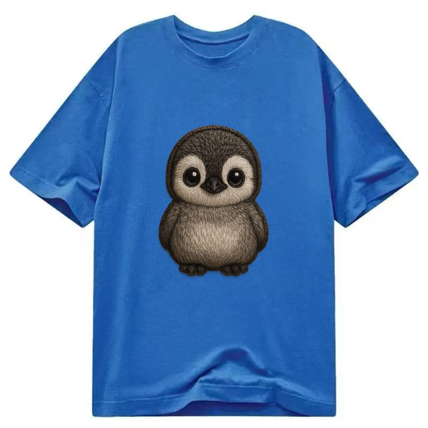 Baby Penguin Chick - gray fluffy, white face, round body, front-facing, tuxedo - Classic T-shirt - Blue