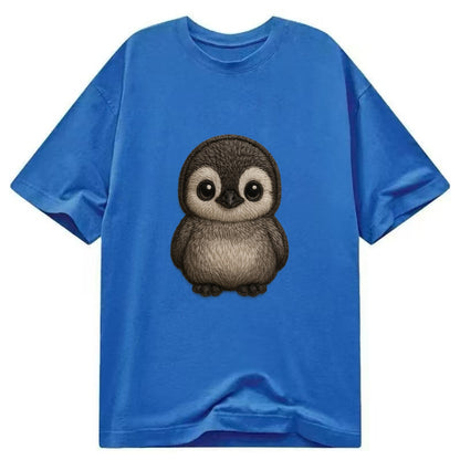 Baby Penguin Chick - gray fluffy, white face, round body, front-facing, tuxedo - Classic T-shirt - Blue