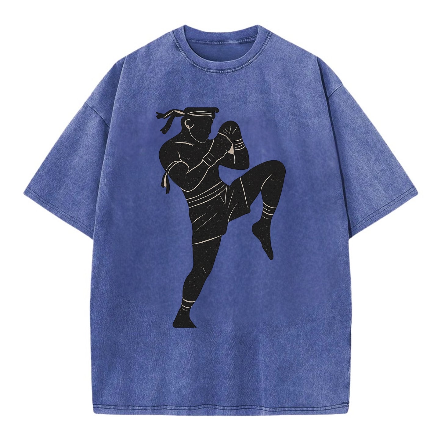 Muay Thai fighter with knee strike - Vintage T-shirt - Blue