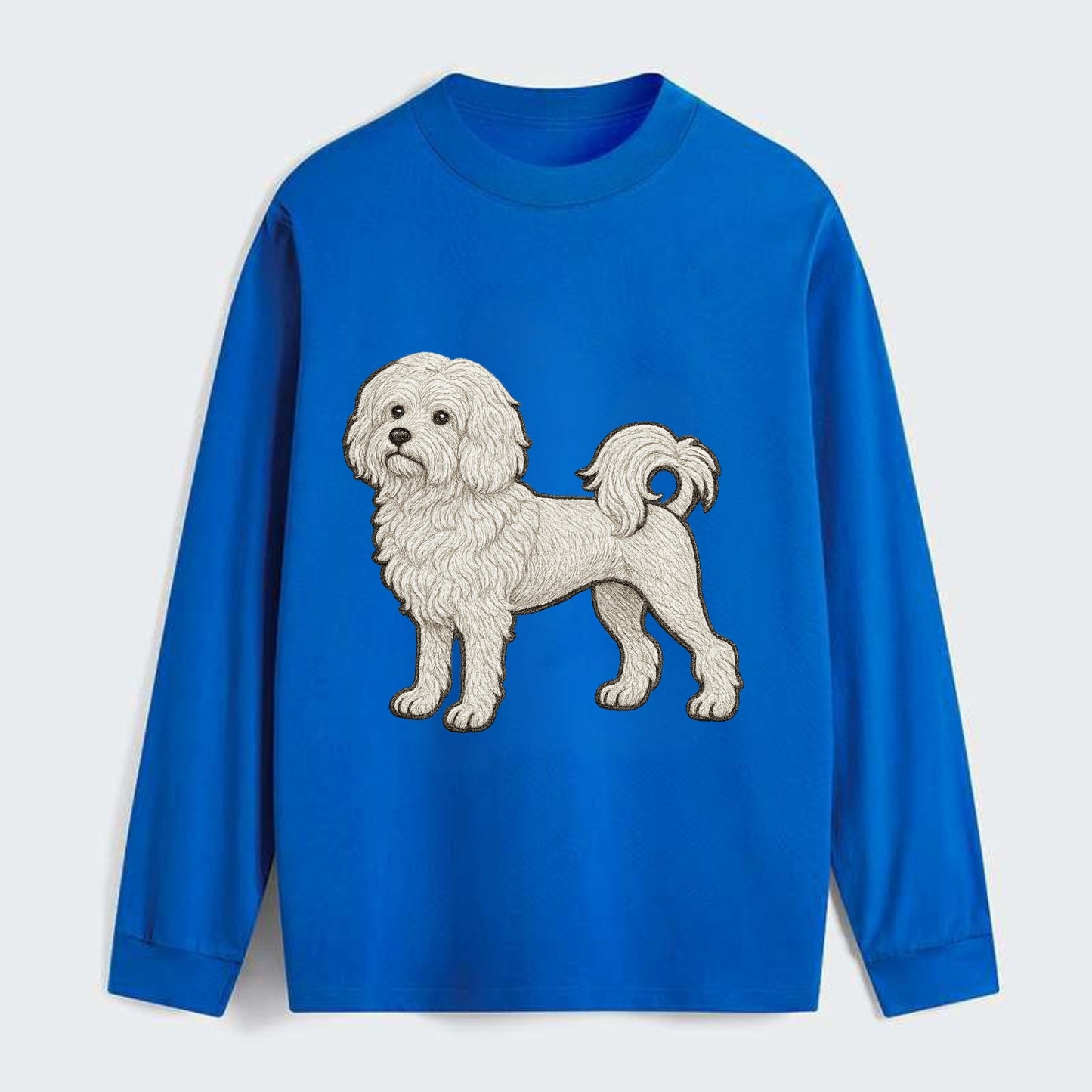 Löwchen - Little Lion Dog white embroidered pose - Classic Long Sleeve Shirt - Blue