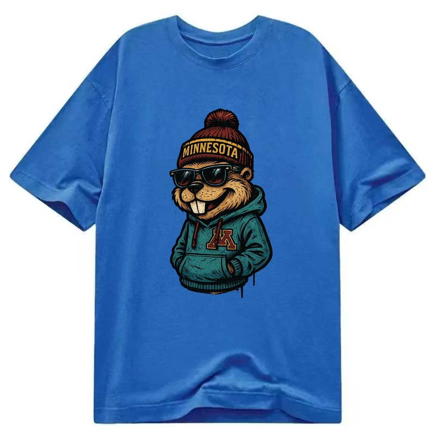 Minneapolis Gopher wearing Minnesota beanie with M patch - Classic T-shirt - Blue