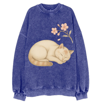 Zen Garden Cat  - Vintage Sweatshirt - Blue