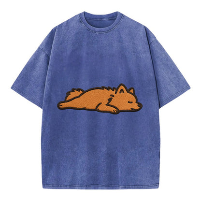 Pomeranian - Orange fluffy fully relaxed Vintage T-shirt - Blue
