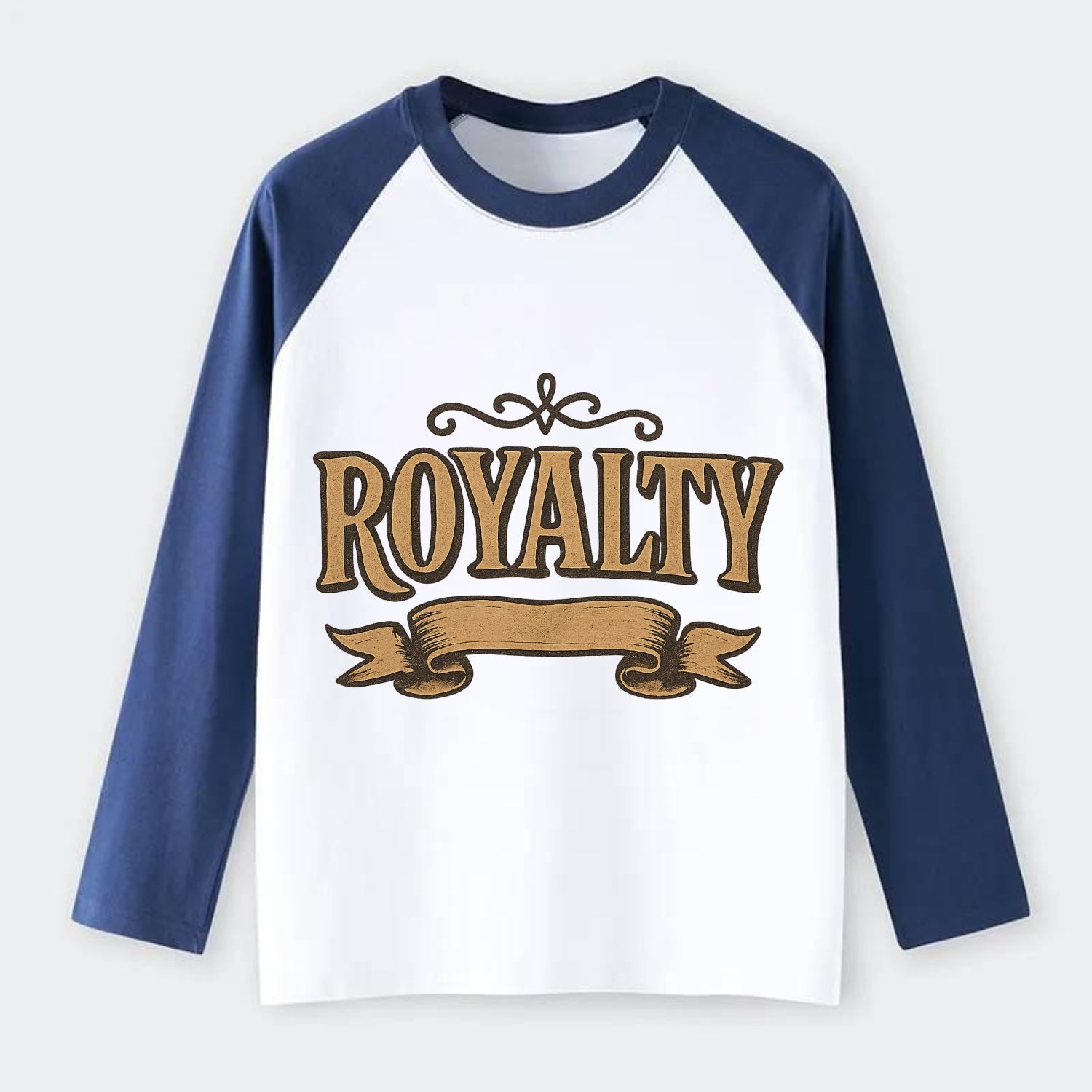 Bold typography design - "ROYALTY" - regal bearing, noble spirit - Raglan Long Sleeve T-Shirt - Blue