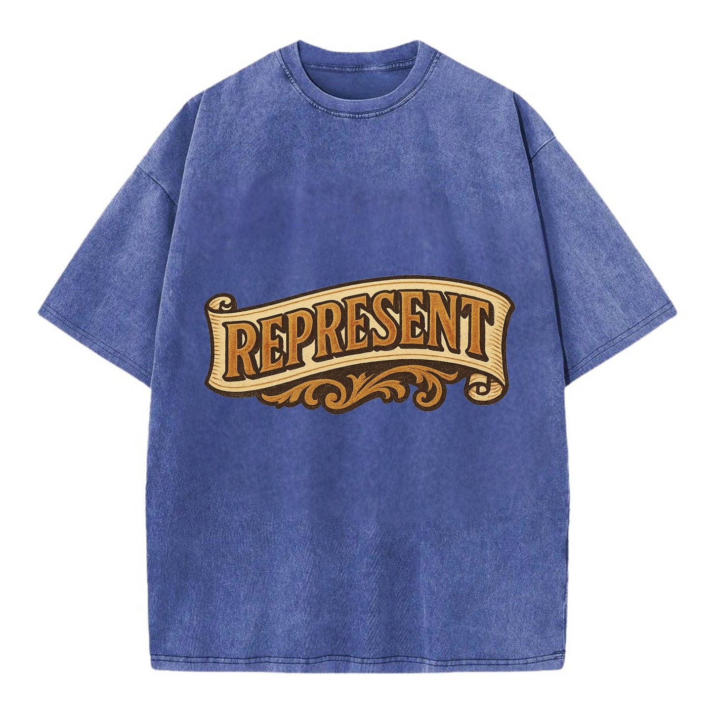 Bold typography design - "REPRESENT" - showing where you from - Vintage T-shirt - Blue
