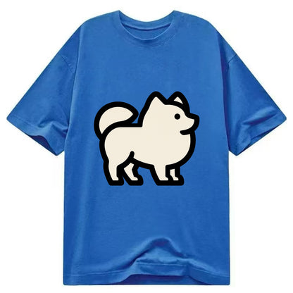 Pomeranian - Modern tiny fluffy logo wit - Classic T-shirt - Blue