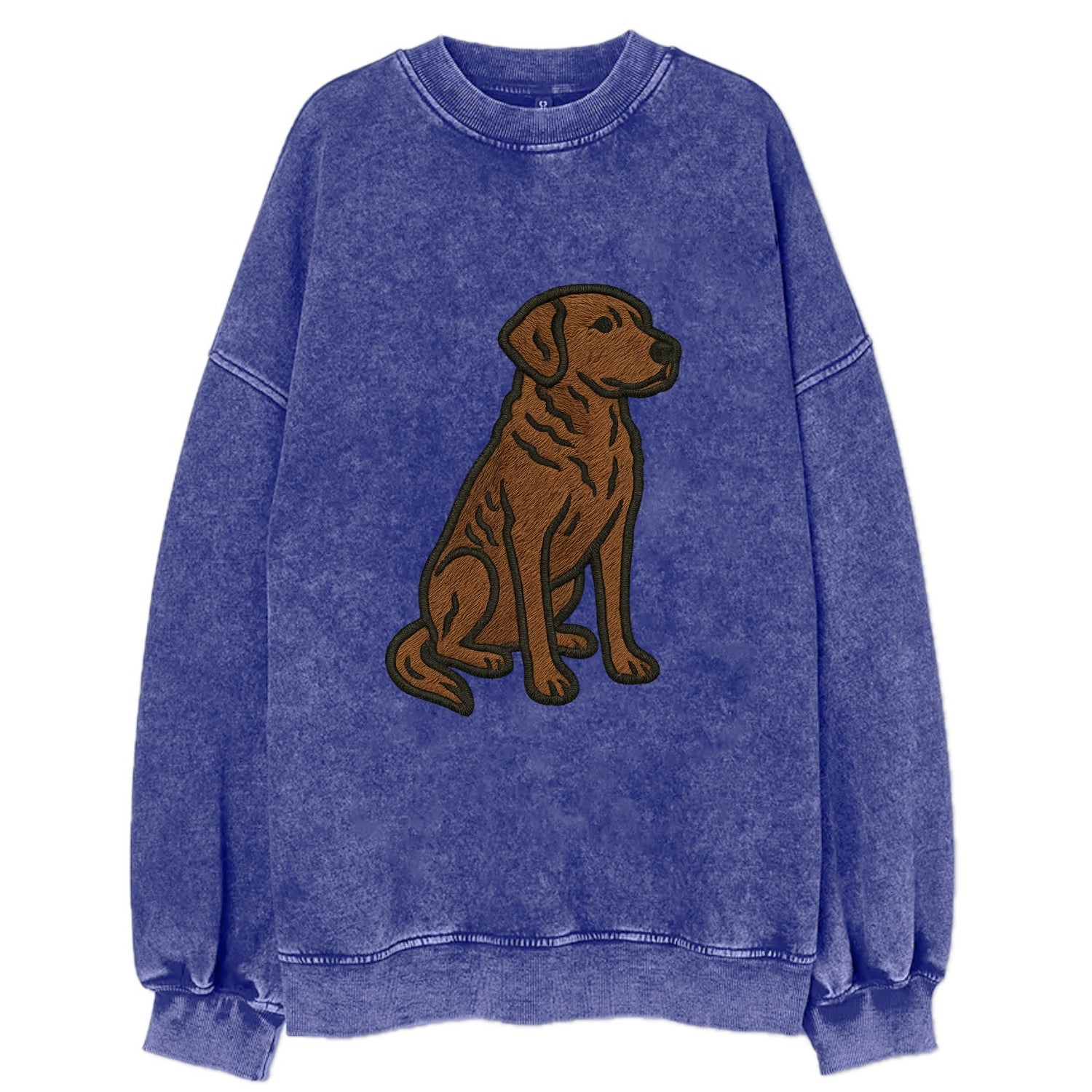 Chesapeake Bay Retriever - Brown wavy coat embroidered sitting pose - Vintage Sweatshirt - Blue