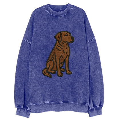 Chesapeake Bay Retriever - Brown wavy coat embroidered sitting pose - Vintage Sweatshirt - Blue