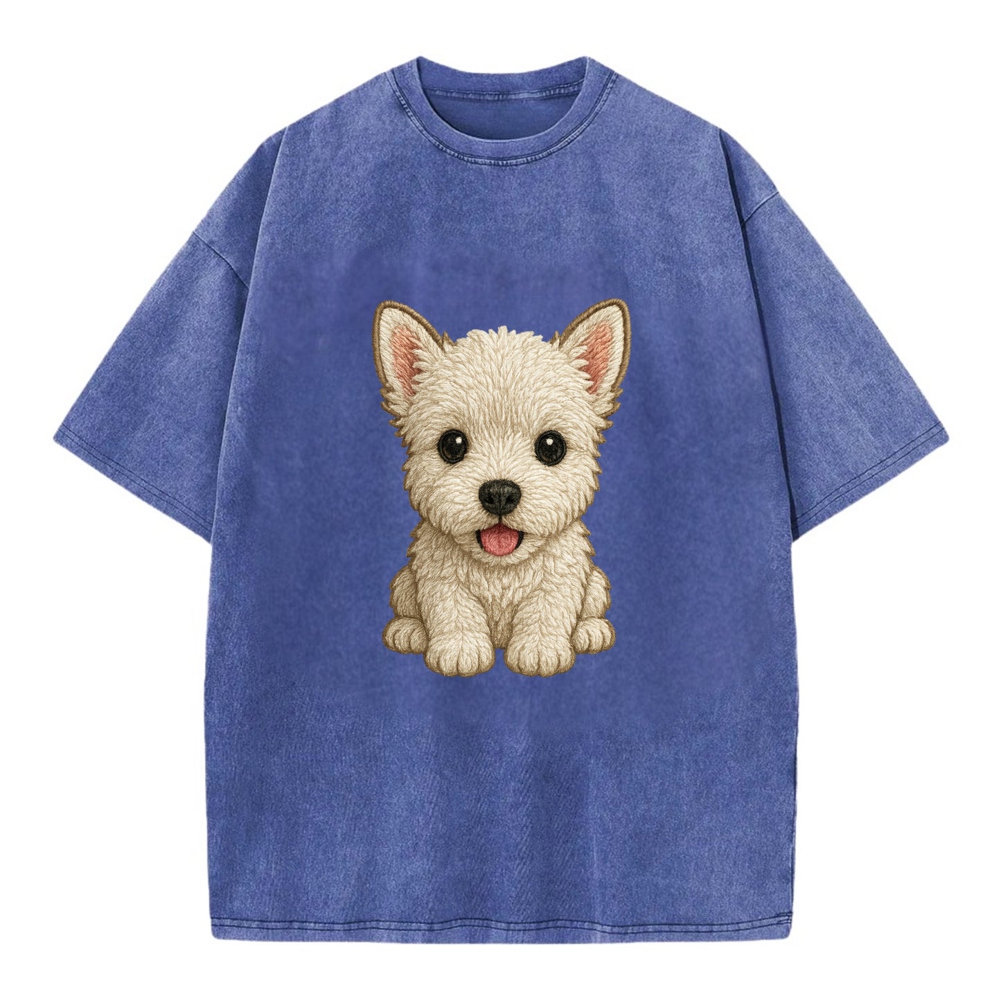 Baby West Highland White Terrier Puppy - all white, pointed ears, dark eyes, - Vintage T-shirt - Blue