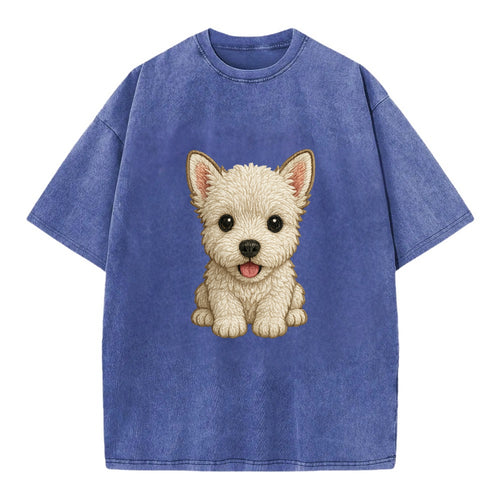 Baby West Highland White Terrier Puppy - all white, pointed ears, dark eyes, - Vintage T-shirt