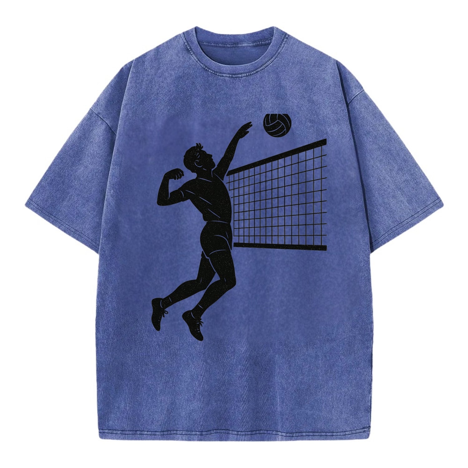 Volleyball player spiking at the net - Vintage T-shirt - Blue