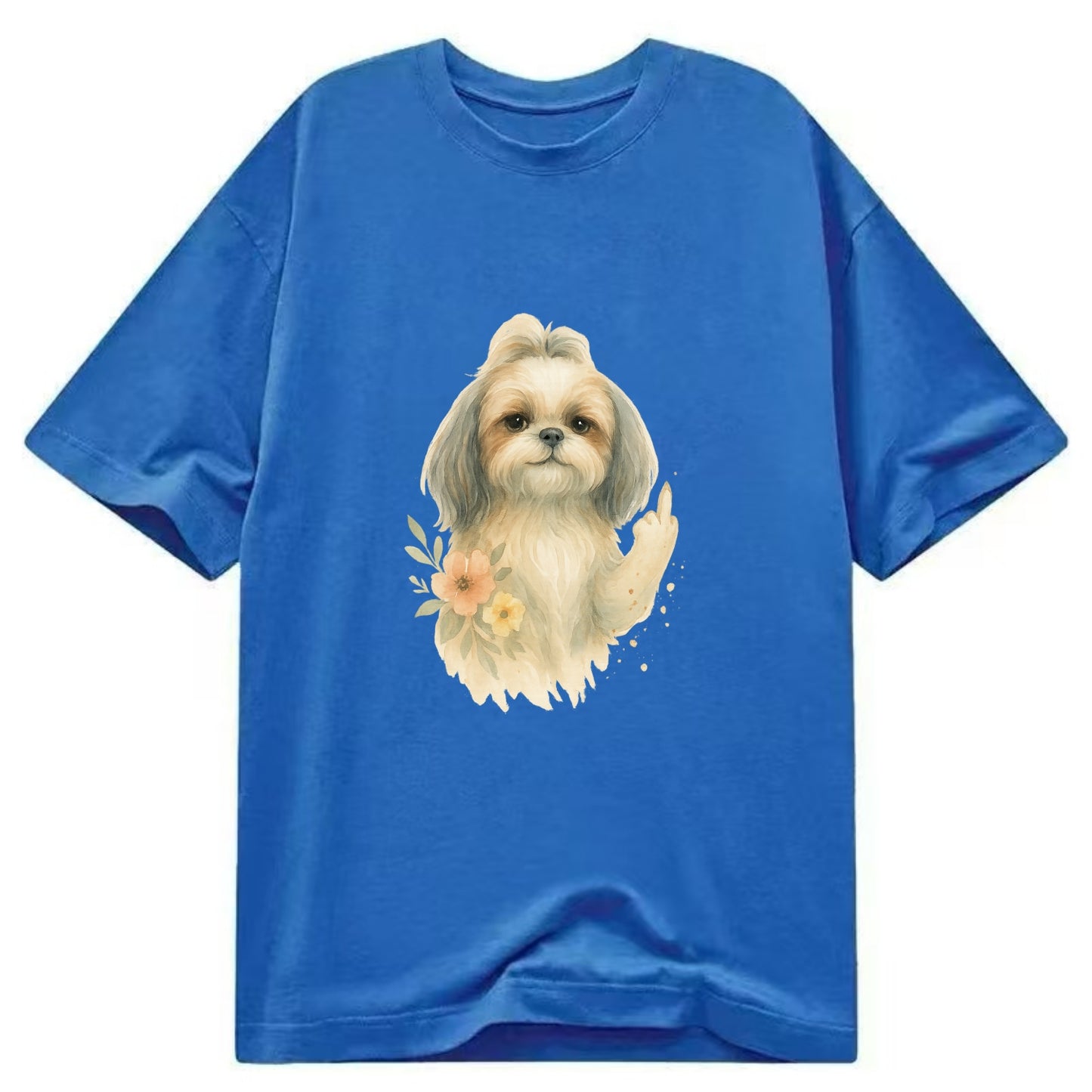 Shih Tzu with long flowing silky hair, tiny paw showing attitude - Classic T-shirt - Blue