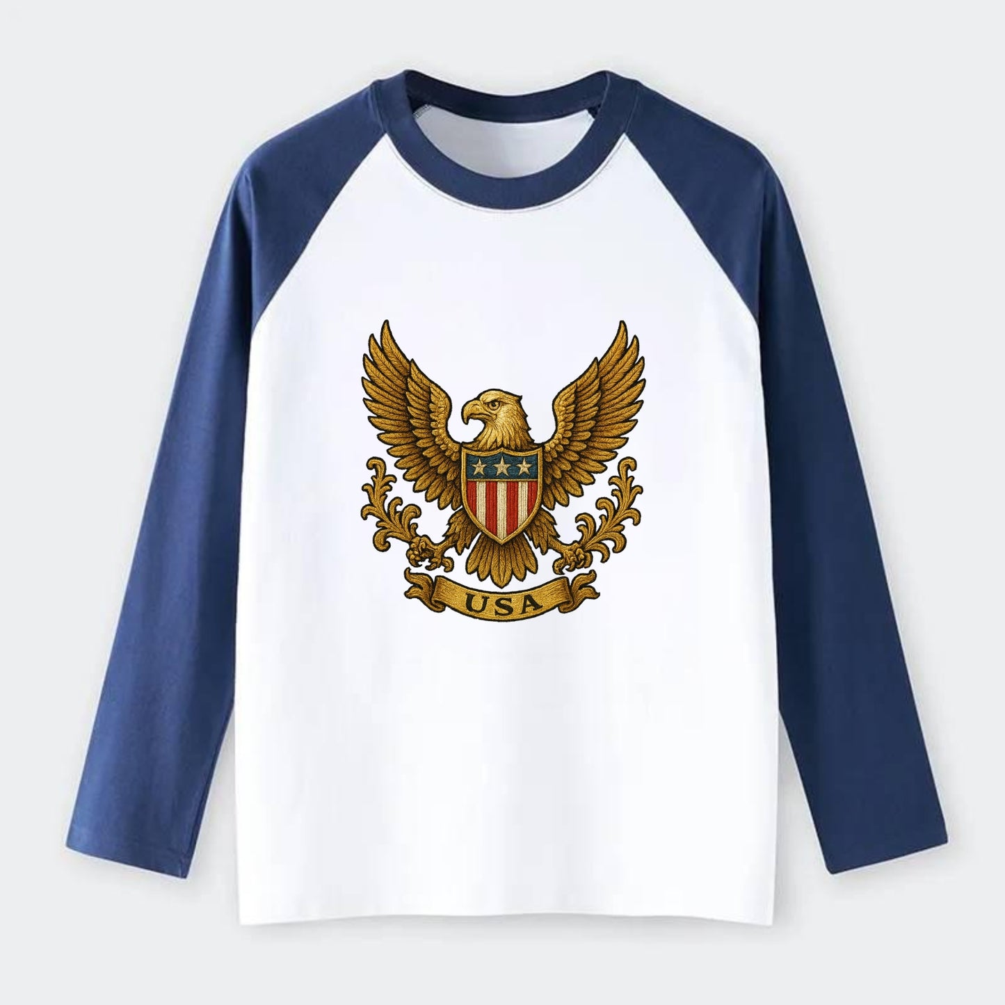 Usa Heritage Eagle 3 - Raglan Long Sleeve T-Shirt - Blue