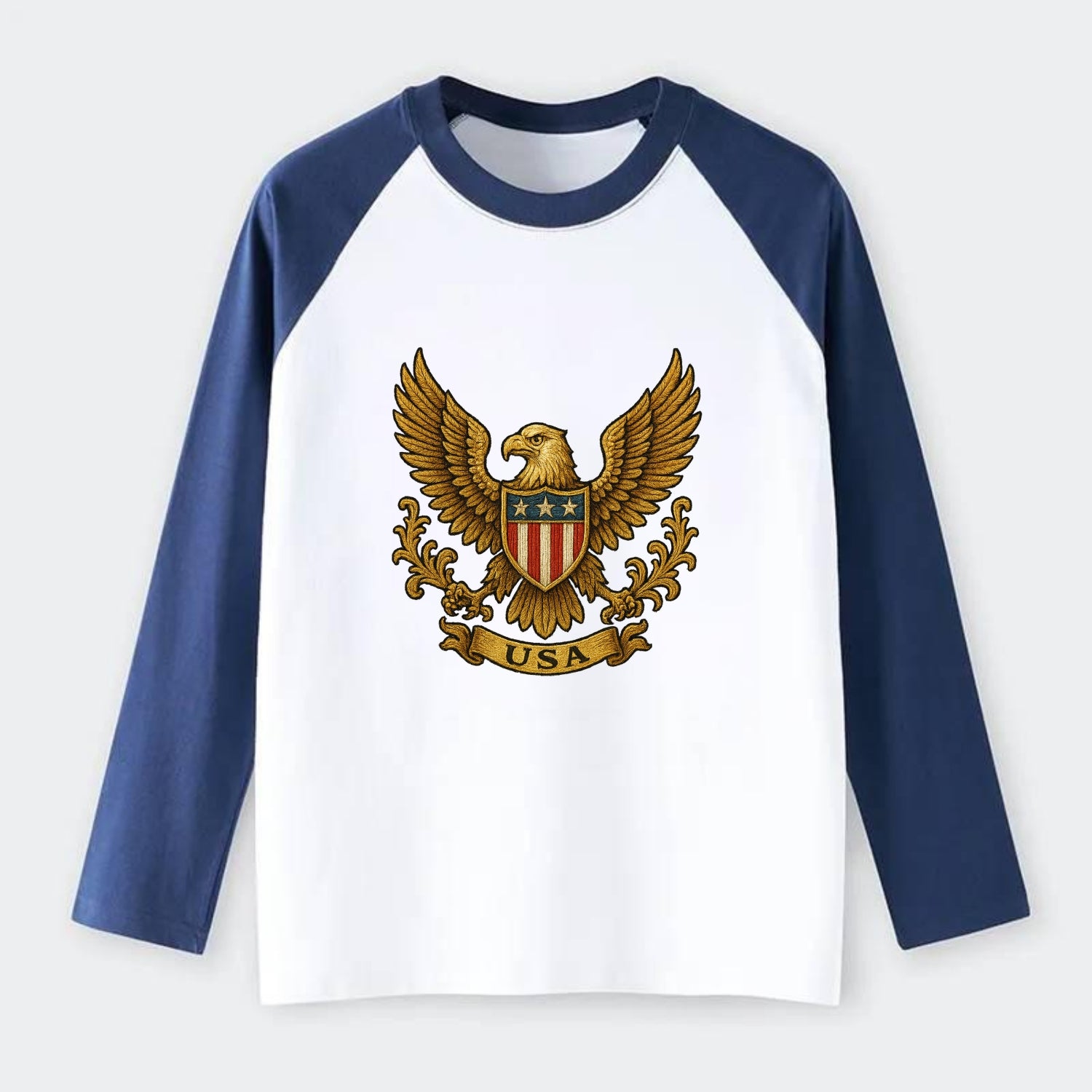 Usa Heritage Eagle 3 - Raglan Long Sleeve T-Shirt - Blue