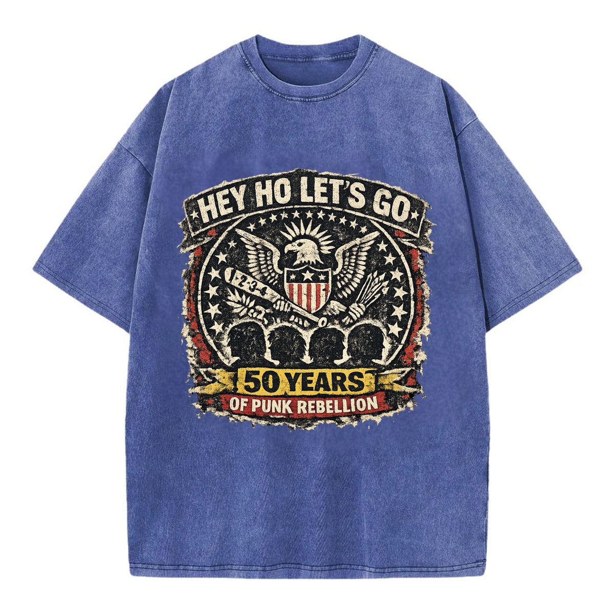 RAMONES LEGACY | Hey Ho Let's Go typography | Presidential seal parody | Four - Vintage T-shirt - Blue