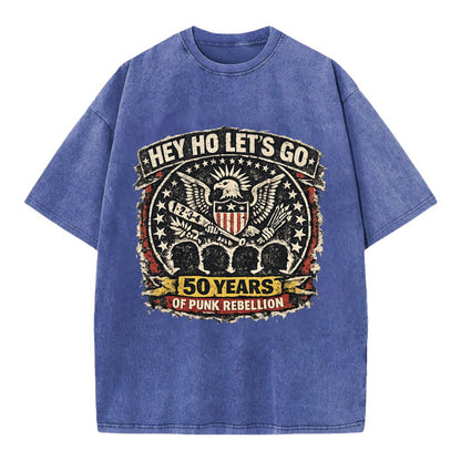 RAMONES LEGACY | Hey Ho Let's Go typography | Presidential seal parody | Four - Vintage T-shirt - Blue