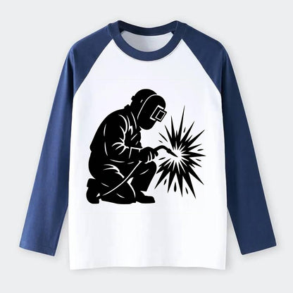 Welder sparks flying dramatically - Raglan Long Sleeve T-Shirt - Blue