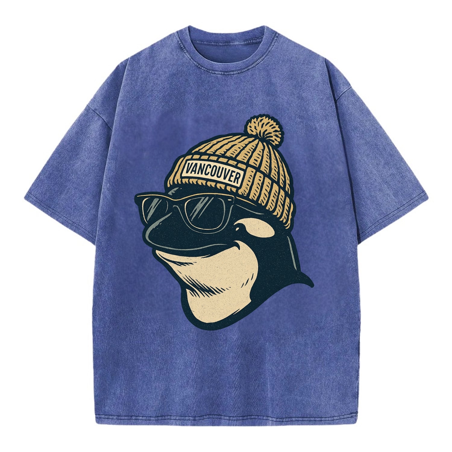 Vancouver Orca wearing Vancouver beanie - Vintage T-shirt - Blue