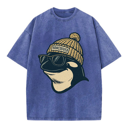 Vancouver Orca wearing Vancouver beanie - Vintage T-shirt - Blue