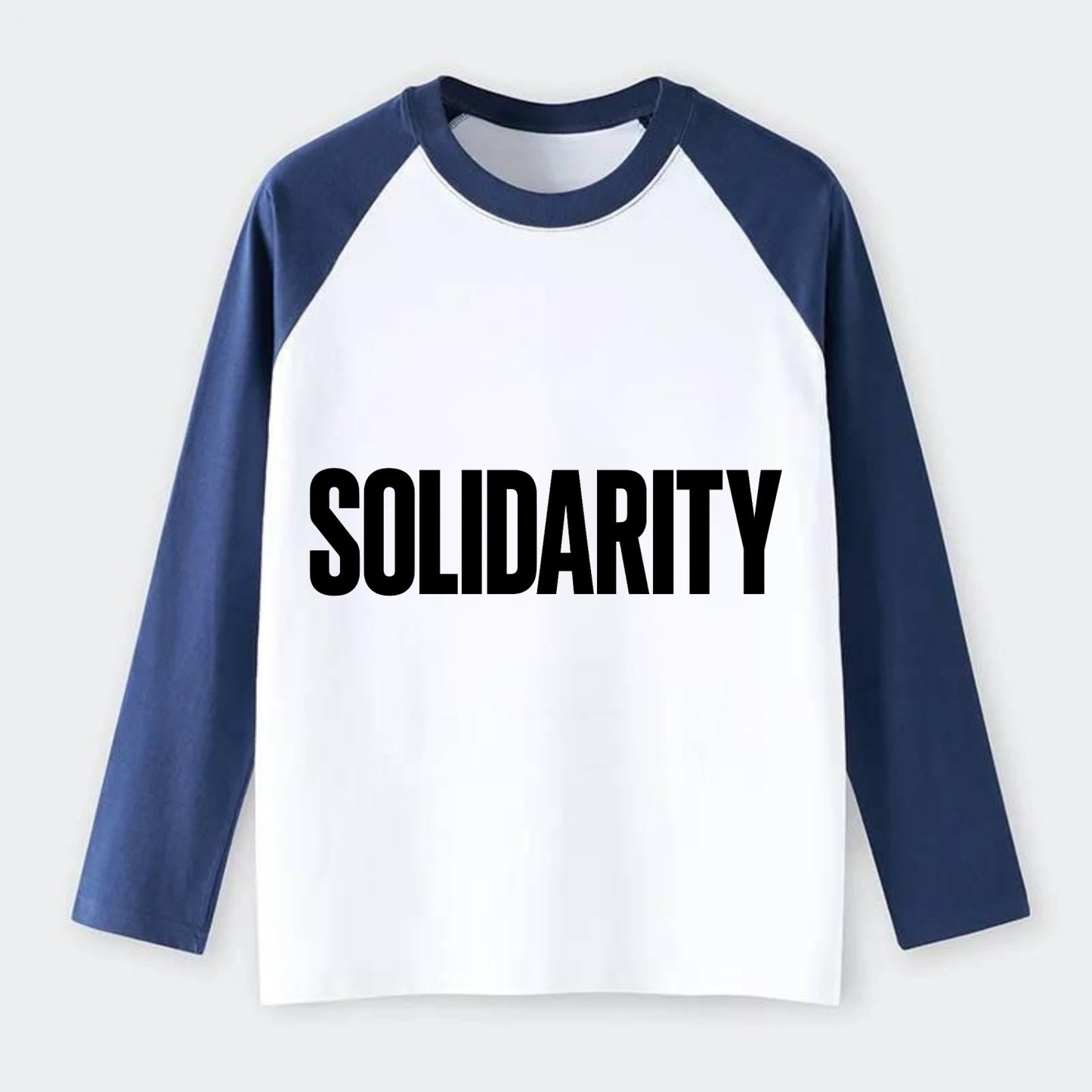 Bold typography design - "SOLIDARITY" - standing together, support - Raglan Long Sleeve T-Shirt - Blue
