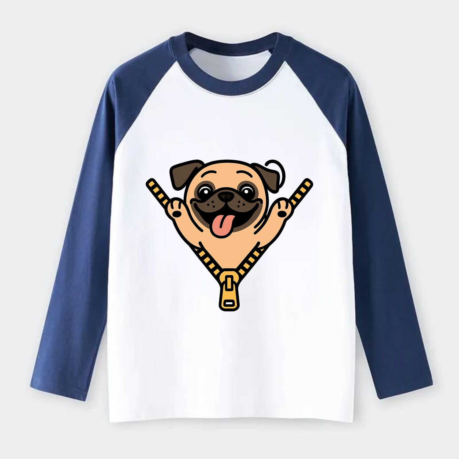 Pug - Raglan Long Sleeve T-Shirt - Blue