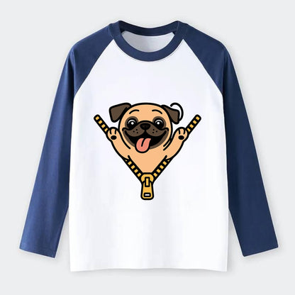 Pug - Raglan Long Sleeve T-Shirt - Blue