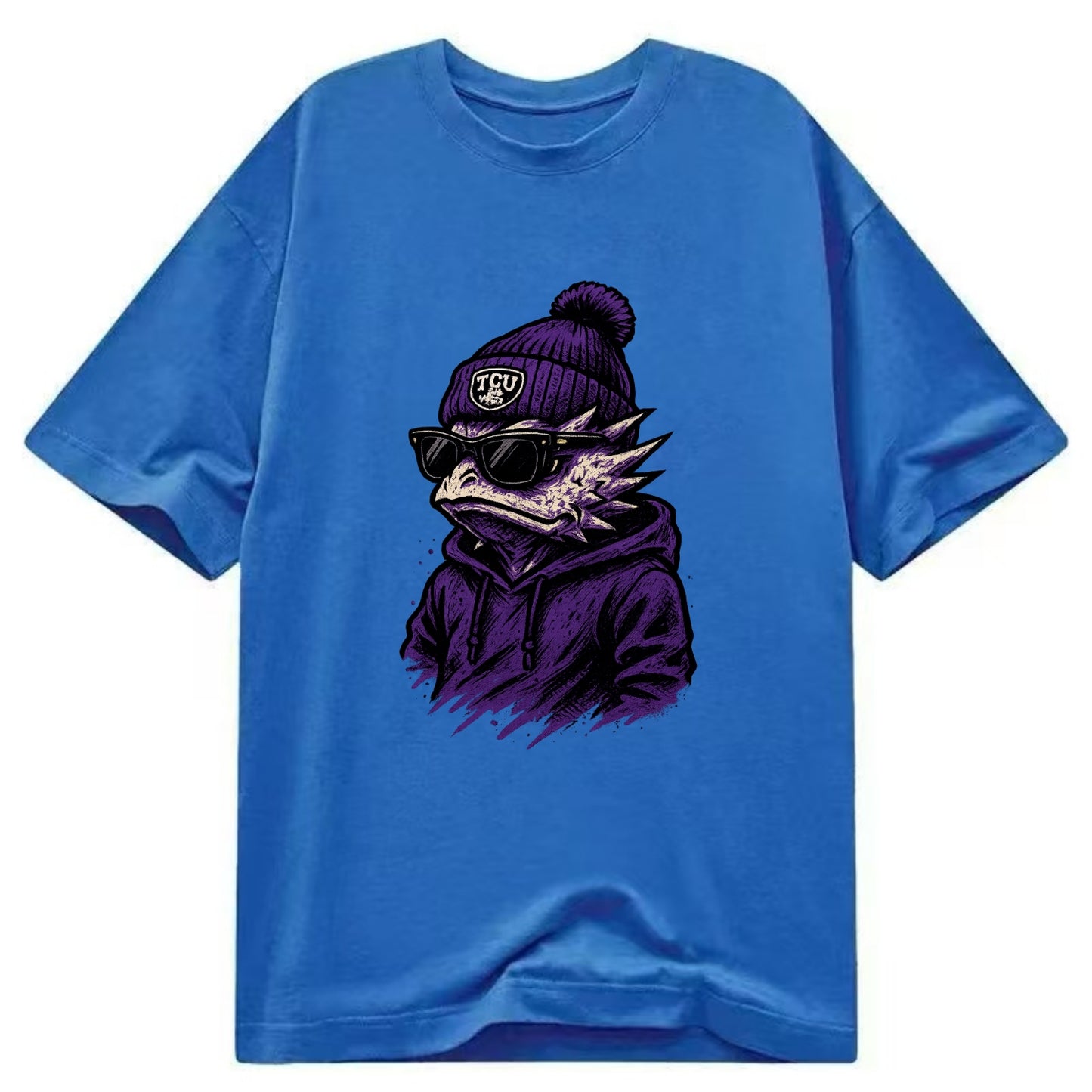 Fort Worth Horned Frog wearing TCU beanie with frog patch - Classic T-shirt - Blue