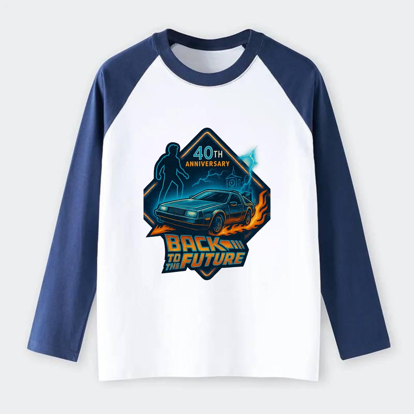 Back To The Future 40th Anniversary 2 - Raglan Long Sleeve T-Shirt - Blue