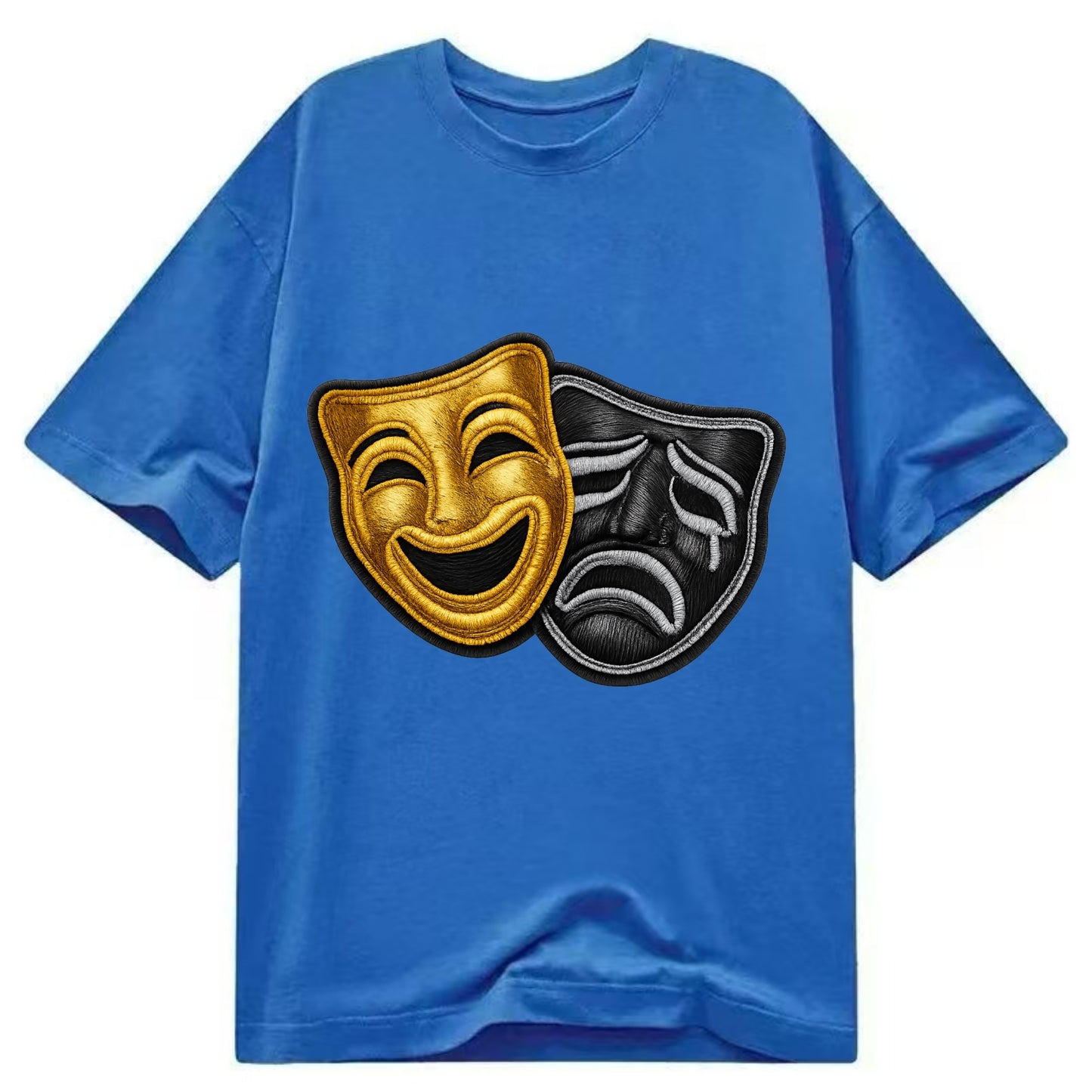 BROADWAY MASKS - comedy tragedy masks in gold and black , theater - Classic T-shirt - Blue