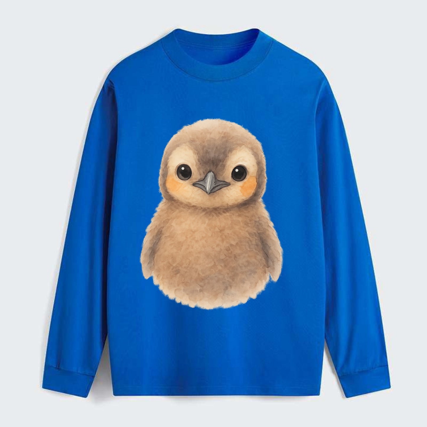 Baby King Penguin - orange cheek patches, fluffy brown, large eyes, - Classic Long Sleeve Shirt - Blue