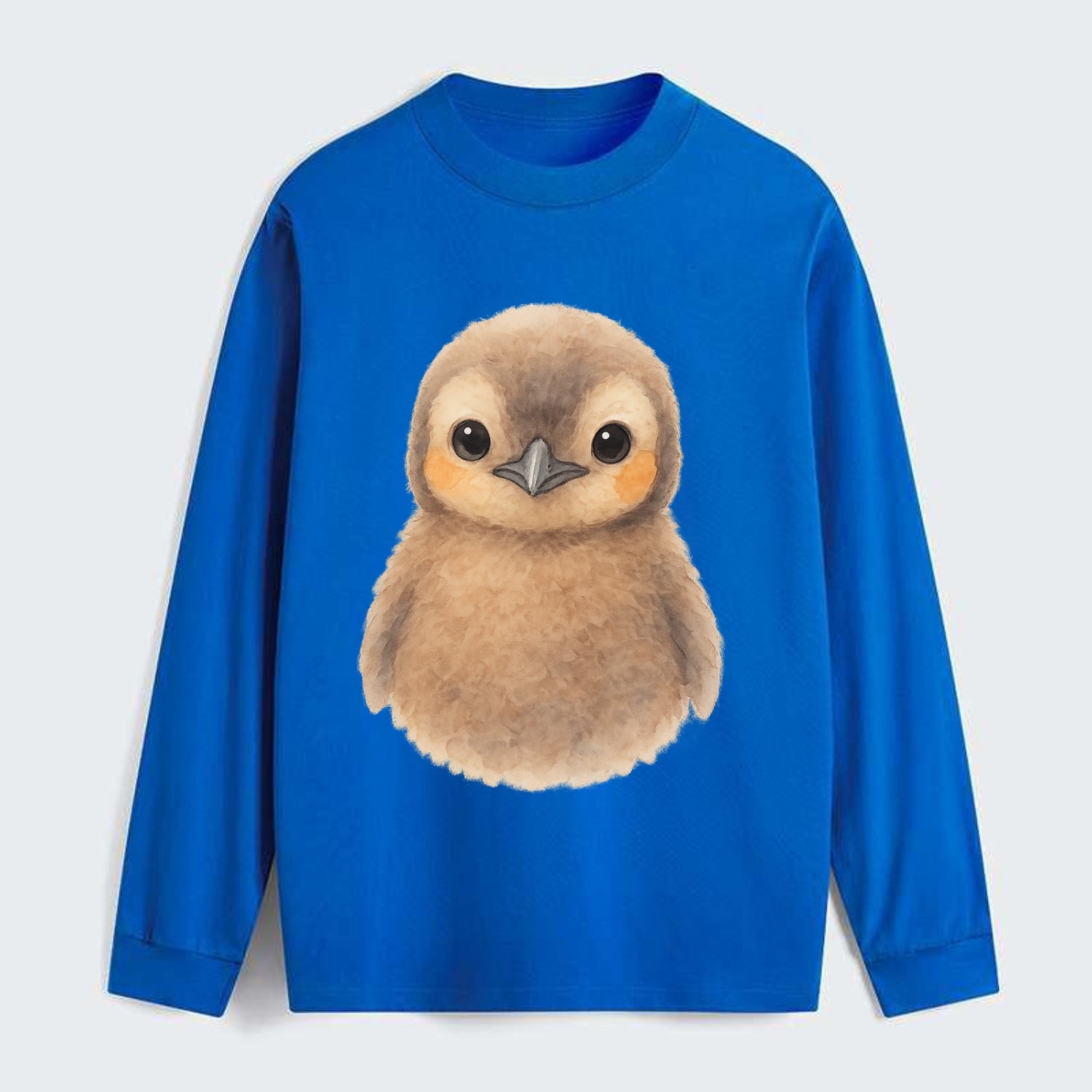 Baby King Penguin - orange cheek patches, fluffy brown, large eyes, - Classic Long Sleeve Shirt - Blue